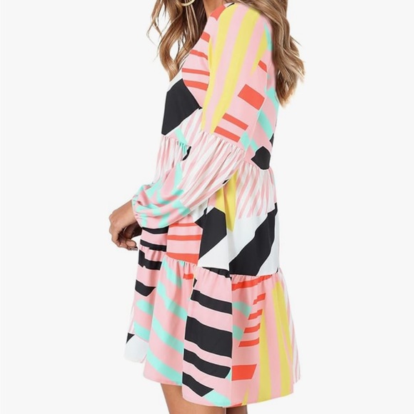 Amoretu Size Medium Tunic Dress V Neck Casual Loose Flowy Swing Shift Dress - Picture 3 of 5